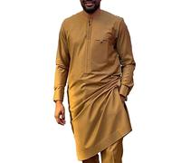 2 pièces Ensemble Africain pour Hommes Dashiki Chemise à Manches Longues et Pantalon Ankara Tenue de Mariage Tribal survêtement