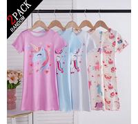 2 pièces Ensemble aléatoire de chemise de nuit de jeune fille en boîte aveugle, 5 styles envoyés au hasard incluant licorne, étoile, licorne imprimée, designs de poupée douce, en tissu tricoté doux et