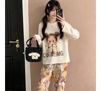 2 pièces/Ensemble Automne/Hiver Col Rond Décontracté Manches Longues Vêtements de Détente, Imprimé Peau de Python Style Mignon Polyvalent Ensemble Manches Longues et Pantalon Long L,M,S,XLCartoon,Géom