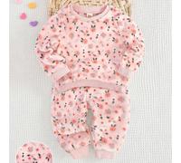 2 pièces Ensemble bébé fille comprenant un sweat-shirt à capuche à manches longues col rond avec doublure thermique et imprimé floral coloré, et un pantalon de jogging assorti. Ensemble cosy pour bébé