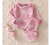 2 pièces/Ensemble Bébé Fille Imprimé Nœud Cœur Rose Poussiéreux Pantalon Long Simple Mode Manches Longues Décontracté Confortable Vêtement de Détente en Polaire 6-9M,9-12M,12-18M,18-24M,2-3YGéométriqu