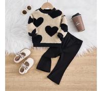 2 pièces/Ensemble Bébé Fille sweat-shirt Épais Doux Motif Cœur et Legging Évasé Décontracté Confortable Polyvalent pour l'Automne et l'Hiver 6-9M,9-12M,12-18M,18-24M,2-3YGéométriquePolyester