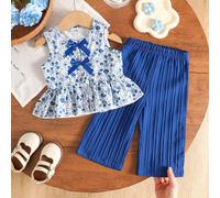 2 pièces Ensemble bébé fille tout-petit/nouveau-né 0-3 ans printemps/été décontracté doux quotidien vacances rayures tissées débardeur sans manches pantalon large 6-9M,9-12M,12-18M,18-24M,2-3Y,3-6MÉto