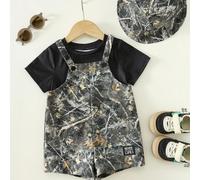 2 pièces Ensemble bébé garçon nouveau-né été décontracté, body imprimé feuilles vertes avec chapeau, pantalon bib camouflage avec chapeau 6-9M,9-12M,12-18M,18-24M,2-3Y,0-1M,1-3M,3-6MLettres,PlantesPol
