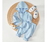 2 pièces Ensemble bébé garçon sweat-shirt à capuche zippé bleu unicolore et pantalon à cordon de serrage Ensemble sweat-shirt à capuche bébé Survêtement bébé garçon Tenue de jogging bébé 6-9M,9-12M,12