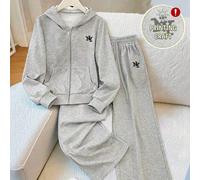 2 pièces Ensemble cardigan à capuche décontracté pour femmes avec broderie de lettre et couleur contrastée L,M,S,XLAnimal,Cartoon,LettresTissu tricoté