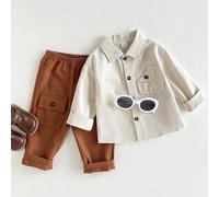 2 pièces Ensemble chemise à manches longues à poche à carreaux et pantalon pour bébé garçon, adapté pour l'automne/l'hiver, pour un usage quotidien et extérieur 6-9M,9-12M,12-18M,18-24M,2-3YUnicoloreÉ