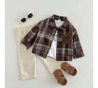 2 pièces Ensemble chemise à manches longues avec poche à carreaux et pantalon pour bébé garçon, adapté pour l'automne/l'hiver, pour un usage quotidien et extérieur 6-9M,9-12M,12-18M,18-24M,2-3Y,3-6MCa