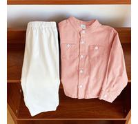 2 pièces Ensemble chemise à manches longues bleu clair décontractée et mignonne & pantalon à taille élastique pour bébé garçon, convient pour l'anniversaire, la fête, la soirée, la représentation, le