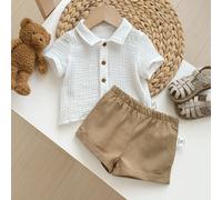 2 pièces Ensemble chemise et short d'été décontracté de couleur unie pour bébé garçon nouveau-né, convient pour anniversaire, soirée, représentation, mariage, baby shower, invité de mariage, page, por