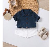 2 pièces Ensemble chemise et short d'été décontracté de couleur unie pour bébé garçon nouveau-né, convient pour anniversaire, soirée, représentation, mariage, baby shower, invité de mariage, page, por