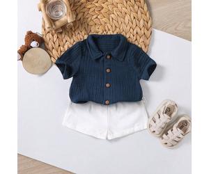 2 pièces Ensemble chemise et short d'été décontracté de couleur unie pour bébé garçon nouveau-né, convient pour anniversaire, soirée, représentation, mariage, baby shower, invité de mariage, page, por