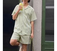 2 pièces Ensemble chemise et short en crochet bohème de style GloMan pour hommes, chemise texturée à rayures multicolores jacquard, convient pour la plage, les festivals de musique, les vacances à Haw
