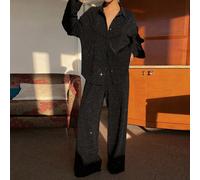 2 pièces Ensemble chemise noire ornée de sequins et pantalon droit, tenue décontractée pour le Nouvel An, Noël, mariage, fête, événement de mode. Ensembles de détente pour femmes L,M,SImprimés aléatoi