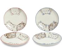 2 pièces - Ensemble d'assiettes - Chats - Edo japan - Ø19,5 cm - Assiette creuse - Assiette en porcelaine - Céramique - Grande - Assiette à dîner - Assiette à manger - Assiette à petit-déjeuner