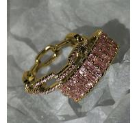 2 pièces Ensemble de bagues réglables minimalistes en cuivre ton or avec décoration en zirconium rose, convient pour le quotidien, les fêtes et les événements 7,9,6,8,10Zirconium cubique