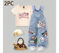 2 pièces Ensemble de barboteuse imprimée pour bébé fille - Comprend une combinaison imprimée et un Top assorti à manches courtes, tenue mignonne pour le jeu en extérieur et le port quotidien 6-9M,9-12