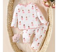 2 pièces Ensemble de bébé fille nouveau-né, chemise à manches longues et pantalon avec motif imprimé de petite fille de dessin animé. Tissu confortable, doux et agréable pour la peau. 6-9M,0-1M,1-3M,3