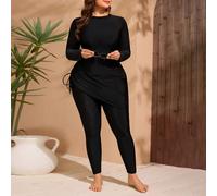 2 pièces Ensemble de bikini grande taille femme style Moyen-Orient modeste, couleur unie, manches longues et pantalon long, pour vacances d'été à la plage 0XL,1XL,2XL,3XL,4XLUnicoloreTissu tricoté