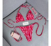 2 pièces Ensemble de bikini imprimé faux grain de bois sexy et 2026, convient pour la piscine, la plage, les vacances, le printemps/été, la Saint-Valentin, les fêtes de carnaval L,M,S,XL,XSMotif textu