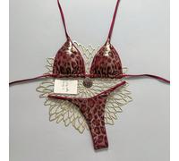 2 pièces Ensemble de bikini triangle brassière et culotte froncée avec imprimé léopard texturé. Maillot de bain sexy pour femmes en été, imprimé animal. Ensemble de bikini femme, imprimé léopard. Mail