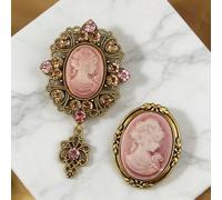 2 pièces Ensemble de broches vintage de style palais de luxe avec tête de dame en relief, épingle de revers de haute qualité rétro et magnifique pour manteau, pull, veste, costume, idéal pour les évén