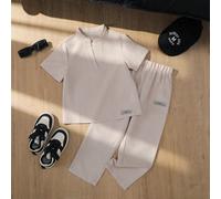 2 pièces Ensemble de chemise à manches courtes col V et pantalon long décontracté pour jeune garçon, hauts d'été, tenue pour garçon, ensemble pour enfants, convient pour les rendez-vous printemps/été,