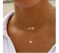 2 pièces Ensemble de collier pendentif classique avec œil et trombone, collier multicouche en acier inoxydable doré pour femmes L,M,S,H,A,T,O,B,C,D,E,F,G,I,J,K,N,P,R,V,W,Y,ZAcier inoxydable