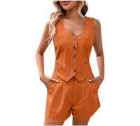 2 Pièces Ensemble de Costume Ete Femmes Blazer et Short 2 Pièces Eté sans Manches Veste Longue de Costume Gilet Manteau Ensemble avec Poches Femmes survêtement Ensemble Court été Hauts sans Manches