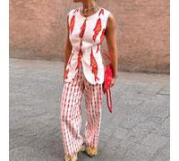 2 pièces Ensemble de gilet imprimé color-block, saison des mariages, essentiel, convient pour le dîner, old money, style de cour, tenue décontractée chic pour femme, tenue de la Saint-Valentin, tenues