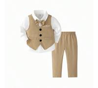 2 pièces Ensemble de gilet kaki pour bébés garçons, comprenant un gilet et un pantalon à taille élastique assortis, sans chemise. Le gilet présente un design raffiné en V avec trois boutons noirs, une
