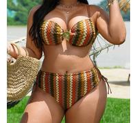 2 pièces Ensemble de maillot de bain femme grande taille avec Top de bikini à bretelles fines et dos nu et bas triangle à cordon coulissant 0XL,1XL,2XL,3XL,4XLGéométriqueTissu tricoté