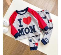 2 pièces Ensemble de pyjama bébé garçon avec imprimé lettres, manches raglan et couleur contrastée en forme de cœur 2Y,3Y,6-9M,9-12M,12-18M,18-24M,0-1M,1-3M,3-6MCœurTissu tricoté