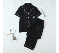 2 pièces Ensemble de pyjama femme avec Top à col contrasté, poche et décor cœur, et pantalon à nœud papillon. Couleur unie, idéal pour un usage domestique. L,M,S,XLBlocs de couleur,Géométrique,Lettres