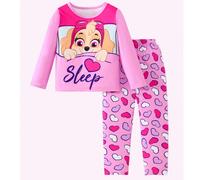 2 pièces Ensemble de pyjama Paw Patrol pour filles, t-shirt à manches longues et pantalon imprimés de dessins animés mignons. Tenue de nuit pour filles en automne/hiver pour un usage quotidien et casu