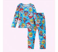 2 pièces Ensemble de pyjama Paw Patrol pour garçons, t-shirt col rond à manches longues et pantalon imprimés de dessins animés mignons tout-sur-tout en gris, tenue de nuit d'automne/hiver pour garçons