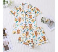 2 pièces Ensemble de pyjama pour femme, imprimé vache des Highlands, vêtements d'intérieur pour dames, tenue de printemps/été, Top à col court et short pouvant être portés à l'extérieur L,M,S,XL,XXLTi