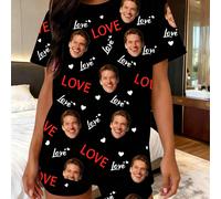 2 pièces Ensemble de pyjama pour femme, personnalisé pour la saison du printemps. Comprend un design graphique personnalisé, peut utiliser une image de portrait fournie pour la personnalisation des ho
