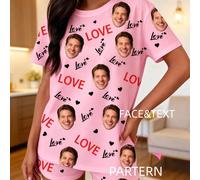 2 pièces Ensemble de pyjama pour femme, personnalisé pour la saison du printemps. Comprend un design graphique personnalisé, peut utiliser une image de portrait fournie pour la personnalisation des ho