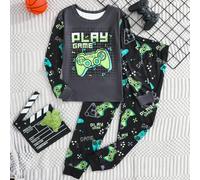 2 pièces Ensemble de pyjama pour garçon préadolescent, Top à col rond et pantalon, motif imprimé, tricot, confortable, ajusté, style décontracté pour le quotidien, Halloween 8Y,9Y,10Y,11Y,12YCartoonÉt