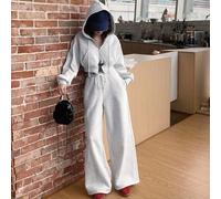 2 pièces Ensemble de survêtement décontracté pour femmes, comprenant un Sweat-shirt à capuche court en polaire et un pantalon droit. Ensemble de tenues de détente pour femmes L,M,S,XLUnicoloreTissu tr