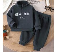 2 pièces Ensemble de survêtement pour bébé garçon avec imprimé lettres, sweat-shirt zippé à manches longues et pantalon de survêtement décontracté, tenue décontracté d'automne 6-9M,9-12M,12-18M,18-24M