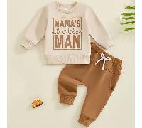 2 pièces Ensemble de survêtement pour bébé garçon avec imprimé "Petit homme de maman", pull à manches longues et pantalon 6-9M,9-12M,12-18M,18-24M,3-6MLettres,SloganÉtoffe