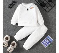 2 pièces Ensemble de sweat-shirt à manches longues avec détails de lettres sur texture de tissu tricoté et pantalon de survêtement à taille élastique, décontracté et confortable, pour garçons bébé, ta