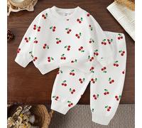 2 pièces Ensemble de Sweat-shirt-shirt à manches longues et col rond imprimé cerises d'automne pour bébé fille, et pantalon de sport. Un incontournable pour les tenues de tous les jours 6-9M,9-12M,12-