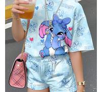 2 pièces Ensemble de t-shirt à manches courtes et short pour fille préadolescente, style minimaliste, avec motifs de lapin bleu Lulu mignon, motif point de croix et teinte tie-dye bleu océan, adapté p