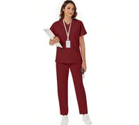 2 pièces Ensemble de tenue de détente décontracté avec Top à col en V avec poche et manches courtes et pantalon, printemps L,M,S,XL,XSTissu tissé