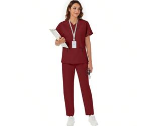 2 pièces Ensemble de tenue de détente décontracté avec Top à col en V avec poche et manches courtes et pantalon, printemps L,M,S,XL,XSTissu tissé
