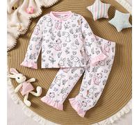 2 pièces Ensemble de tenue décontractée confortable à domicile pour bébé et tout-petit fille, avec pantalon long et Top à manches longues, avec volants et motif floral délicat 6-9M,9-12M,12-18M,18-24M