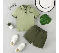 2 pièces Ensemble de tenue d'été pour jeune garçon 2024 Nouveaux vêtements mode Costume à manches courtes Vêtements d'été 6Y,7Y,8Y,4Y,5YAnimal,Lettres,Rayé,DinosauresÉtoffe